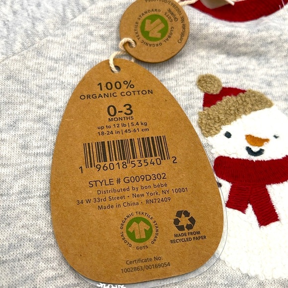 NWT 100% Organic Cotton Rabbit & Bear by Emily and Oliver Sweatshirt Size 0-3M - Picture 4 of 9